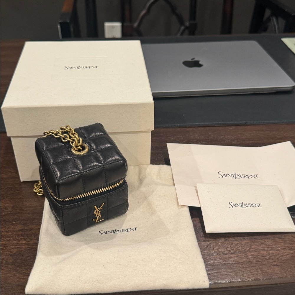 Saint Laurent Black Quilted Box Bag with Gold Chain
